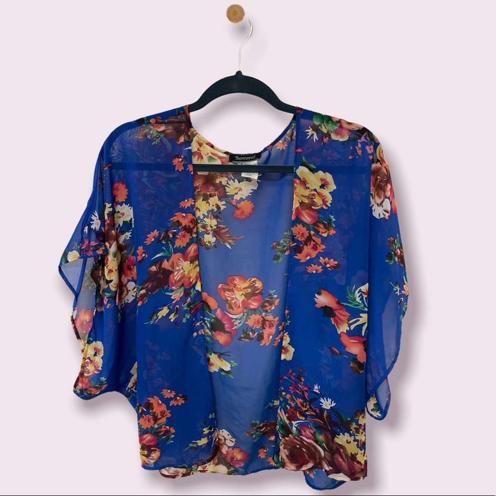 Beware - Kimono (S) in Neon Blue, Polyester with a Flower Pattern for Women
